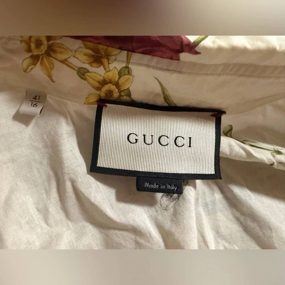 Gucci Cream Floral Short-Sleeve Button-Down Shirt